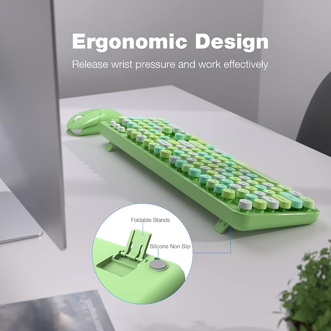 MOFII Wireless Keyboard and Mouse Combo, Retro Green 2.4GHz Full Size Colorful Keyboards with Round Keycaps, Cute Wireless Mouse for Laptop, PC, Chromebook, Smart TV, Computer, Windows - Image 3