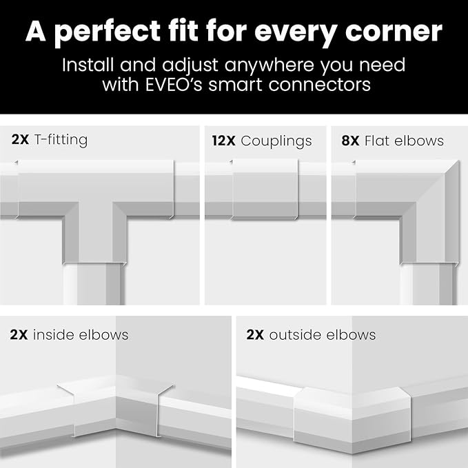 EVEO Cable Hider Wall 306” - Cable Raceway Cord Hider - Wire Covers for Cords on Wall, Cord Cover, Wall Cable Hider, Cable Concealer, Wire Hiders for TV on Wall - 20X (L16 W0.95 H0.5) - Medium | Beige - Image 6