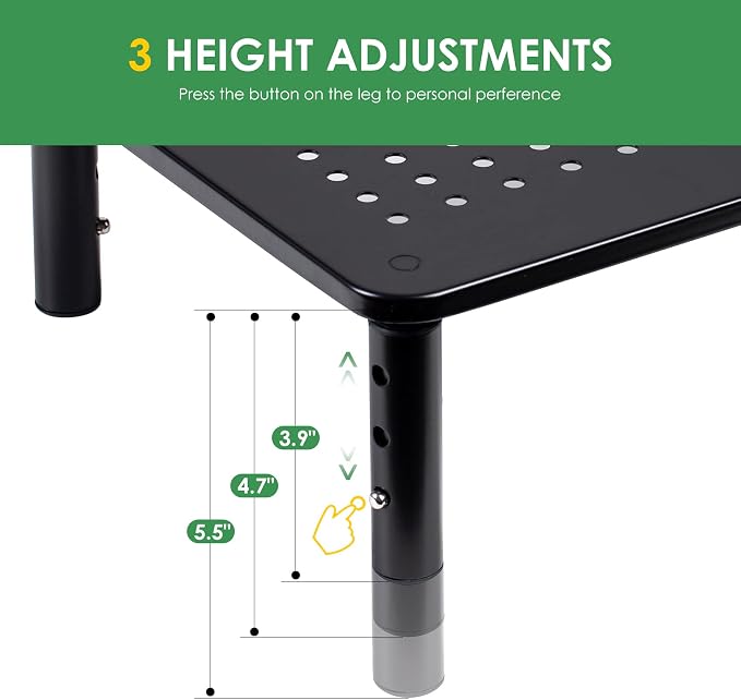 DOLALIKE 2 Pack Desktop Riser, 3 Height Adjustable Monitor stands for 2 Monitors, PC, Computer, Printer, iMac, Desktop Monitor Stand with Ventilated Platform for Airflow | for 2 Monitors , PC, Computer, Printer, iMac, Desktop Monitor Stand with Ventila... - Image 3