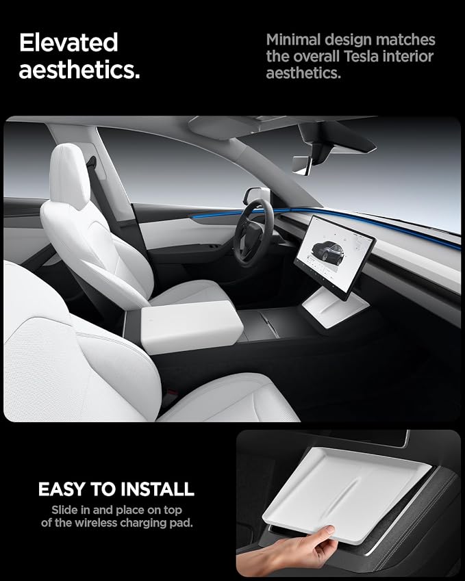 Spigen Wireless Charging Pad Cover for Tesla Model Y Juniper/YL - White | Only Premium & Performance 2026/2025 [Ultra-Thin, Unobstructed Charging] Protective Silicone Mat Cover Accessories - Image 7