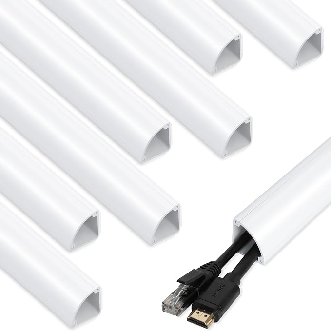 ZhiYo 136in Corner Cable Hider for 3-5 Cords, Wall & Floor Cord Hider White | Self-Adhesive Cable Concealer, 8 Pack (17" Each), Quarter Round Cable Management Raceway for Baseboards & Ceiling Corners by ZhiYo
