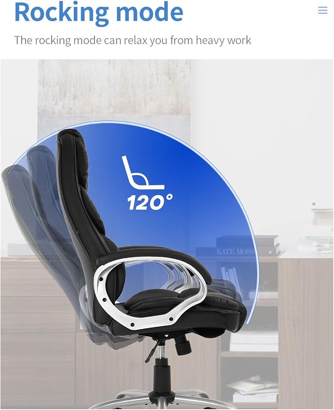 FDW | High Back Office Chair | Black, PU Leather | with Lumbar Support | Ergonomic Desk Chair with Height Adjustment, Padded Backrest & Soft Seat Cushion | For Home, Office, Workspaces - Image 5