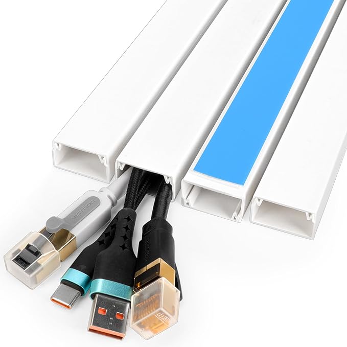 Cord Hider Kit, 58in Cord Covers for Wires on Wall, Paintable Wire Covers for Cords, Self-Adhesive Cable Hider Cord Organizer, Wire Hiders, 4X L14.5in X W0.96in x H0.57in by AZEN