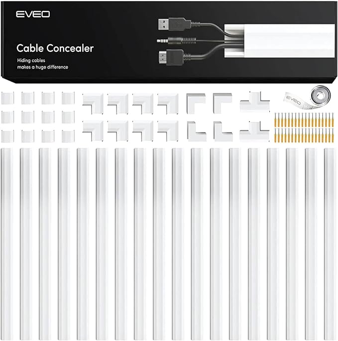 Cord Covers for Wires on Wall - 300in Cable Management Cable Hider - Cord Hiders for TV On Wall - Paintable Cable Concealer - Wire Covers for Cords - 20X (L16 x W0.95 x H0.5) - Medium | White by EVEO