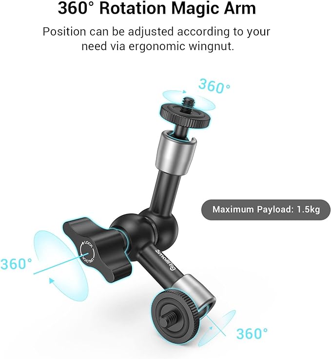 SMALLRIG Super Clamp w/ 1/4" and 3/8" Thread and 5.8 Inches Adjustable Friction Power Articulating Magic Arm with 1/4" Thread Screw for LCD Monitor/LED Lights - KBUM2730 - Image 3
