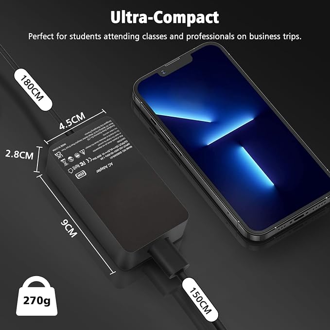 65W Surface Pro Laptop Charger Compatible with Microsoft Surface Pro 11 10, 9, 8, X, 7+, 7, 6, 5, 4, 3, Magnetic Surface Connector, Support 65W, 44W, 36W, with USB Port - Image 5