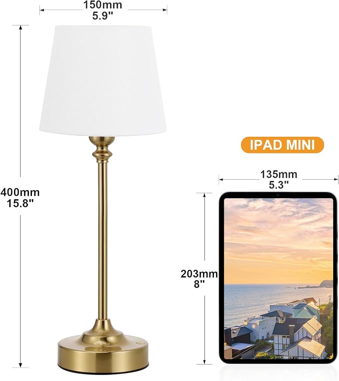 Kakanuo Gold Cordless Table Lamp with Rechargeable Battery, 1 Pack | Touch Stepless Dimming with Memory, 4000mAh Capacity, 3000K Warm Light, for Bedroom, Dining Table, Counter, Living Room - Image 4