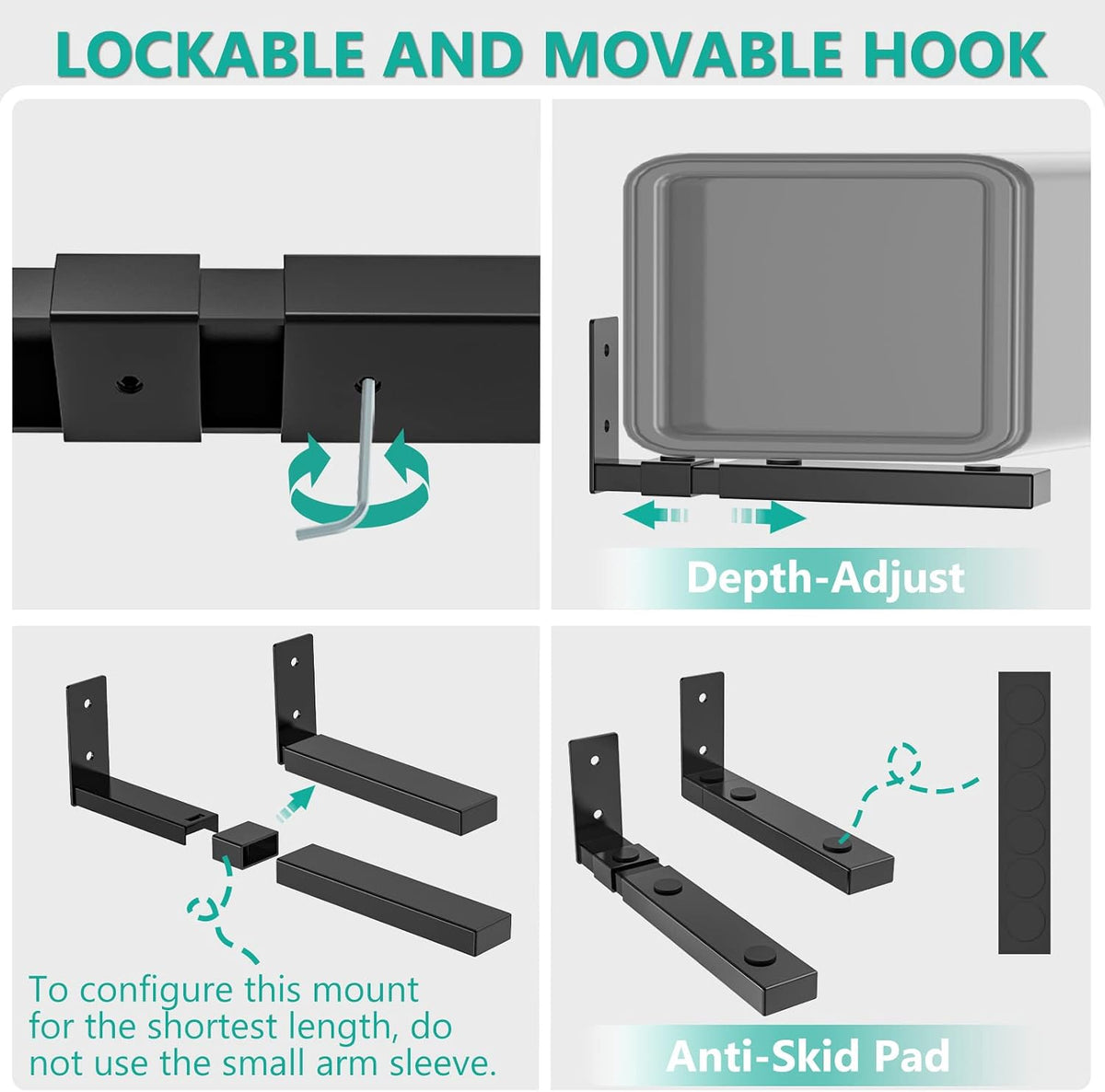 WALI Center Channel Speaker Wall Mount, Universal Soundbar Wall Mount Bracket Hold up to 30 lbs, Arms Extend Adjustment from 7 to 11.5 inch (SLK201), Black - Image 2