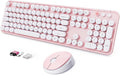 Wireless Keyboard and Mouse Combo, Ergonomic Full Size Typewriter Retro Round Keycaps Keyboard, Compatible with Windows, PC, Perfer for Home and Office Keyboards (Lovely Pink) by SkyGive