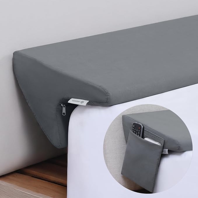 Vekkia Bed Wedge Pillow for Headboard Gap, Queen 60"x10"x8" with Pockets | Bed Gap filler,Two Angles&Heights, Pressure Lock Design Keeps in Place, High-Density Foam Fills Gaps (0-5.5"), Washable Cover by Vekkia