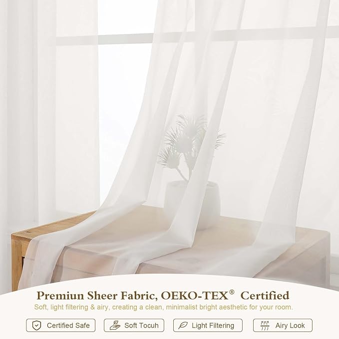 Ivory Sheer Curtains 72 Inches Long for Living Room 2 Panels Set | Sheer White Curtains for Bedroom, Rod Pocket Airy Light Filtering Window Treatments, 2pcs, Each Panel 42" Width x 72" Long - Image 3