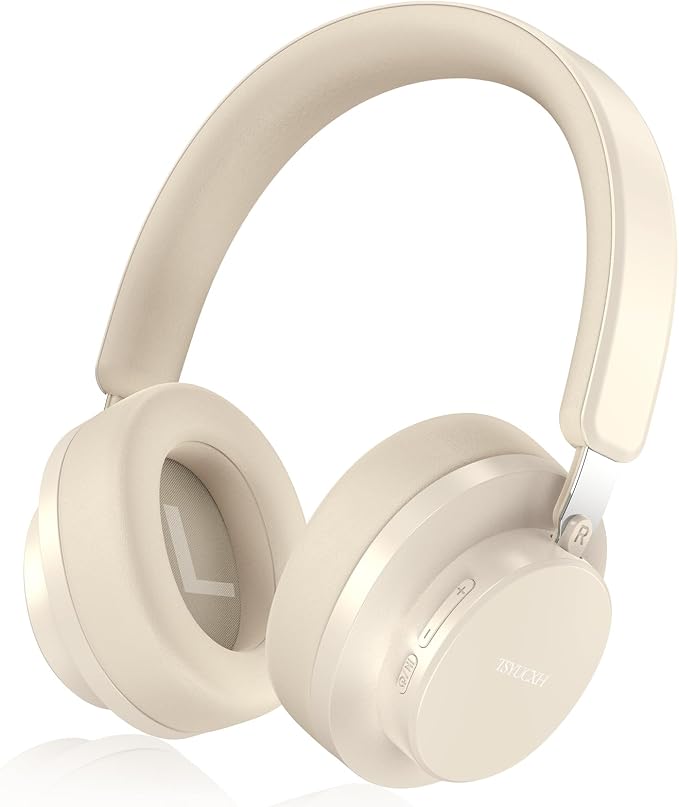 Noise Cancelling Headphones Wireless Bluetooth, Over Ear Headphones Bluetooth with Microphone, Cancelling Wireless Headphone Over Ear, 65h Playtime, Clear Calls, Comfort Fit For Travel (Beige) by TSYUCXH