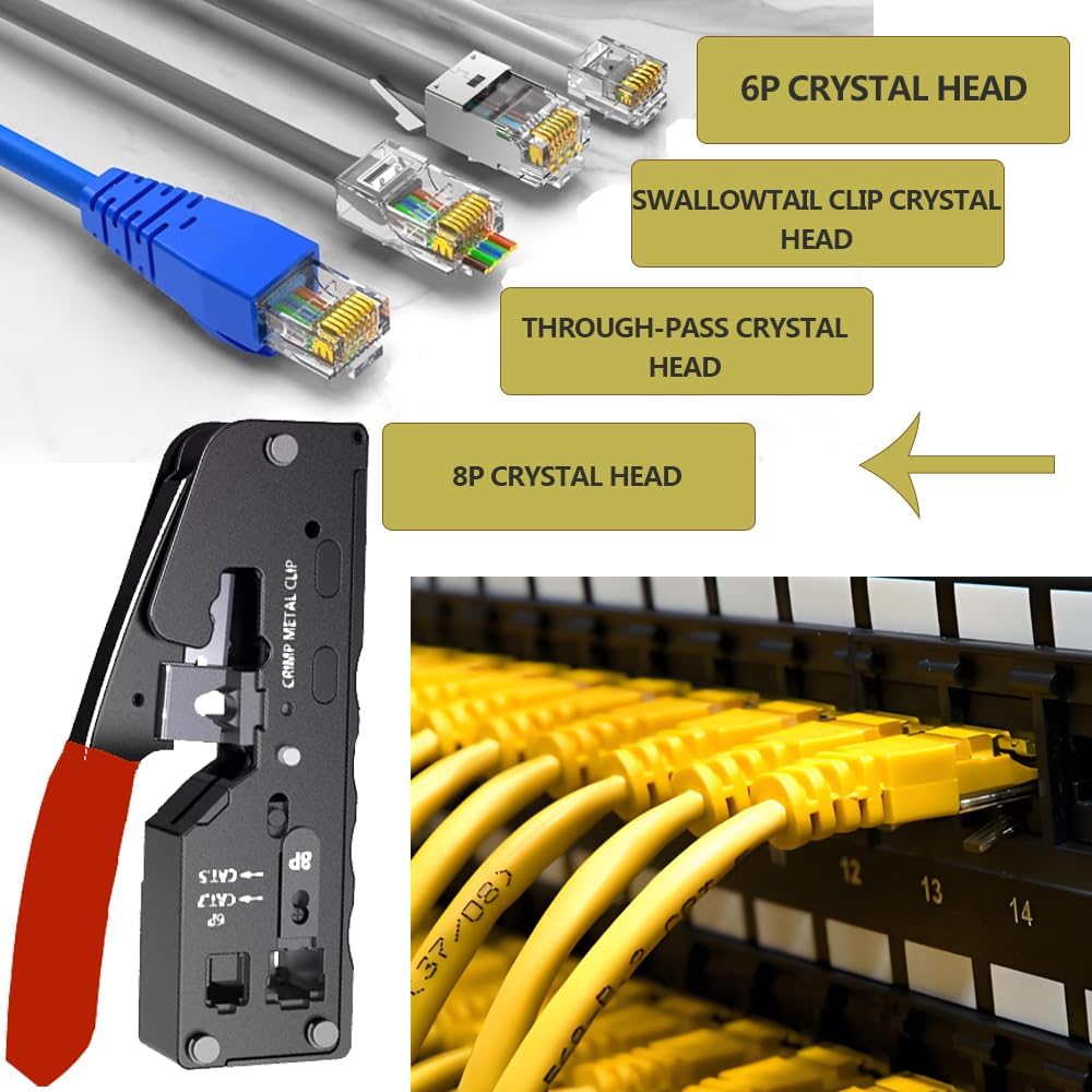 TAIWAIN CAT5 CAT6 RJ45 Crimping Tool kit Lan Cable Tester Crimper Set Network Crimper Set for Crimp CAT5 CAT6 Ethernet Wire Stripping Repair Kit 30PC Connector 50PC Cover(RED) - Image 2