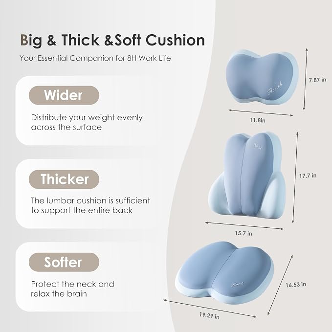 3 PCS Seat Cushion for Carseat Lumbar Support Pillow Car Neck Headrest Pillows Ultrathick Memory Foam Seat Pads Pressure Relief Back Cushion for Office Chair(Blue) - Image 5