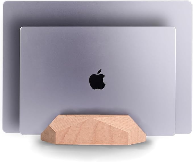 Dual Laptop Holder Adjustable Vertical Laptop Stand, 2 Slots MacBook Stand Wood,Wooden Laptop Stand,Vertical Laptop Holder for Desk, Widen Dock Fits All MacBook/Surface pro by MOYUART