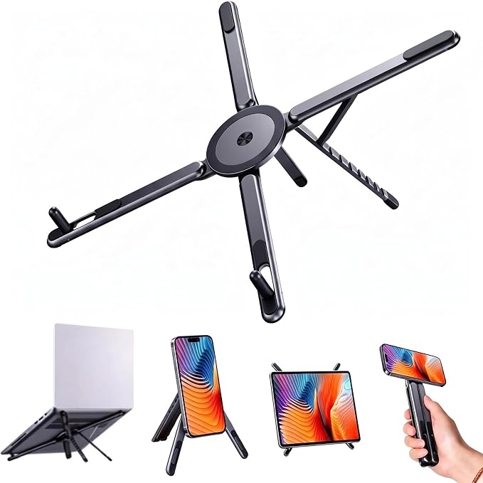 4-in-1 Foldable Laptop Stand with N52 Magnetic Phone Holder, Portable Aluminum Computer Stand for MacBook/ iPad/ Tablet, Adjustable Ergonomic Desk Stand for Home Office College Dorm & Travel Giftable by Unknown