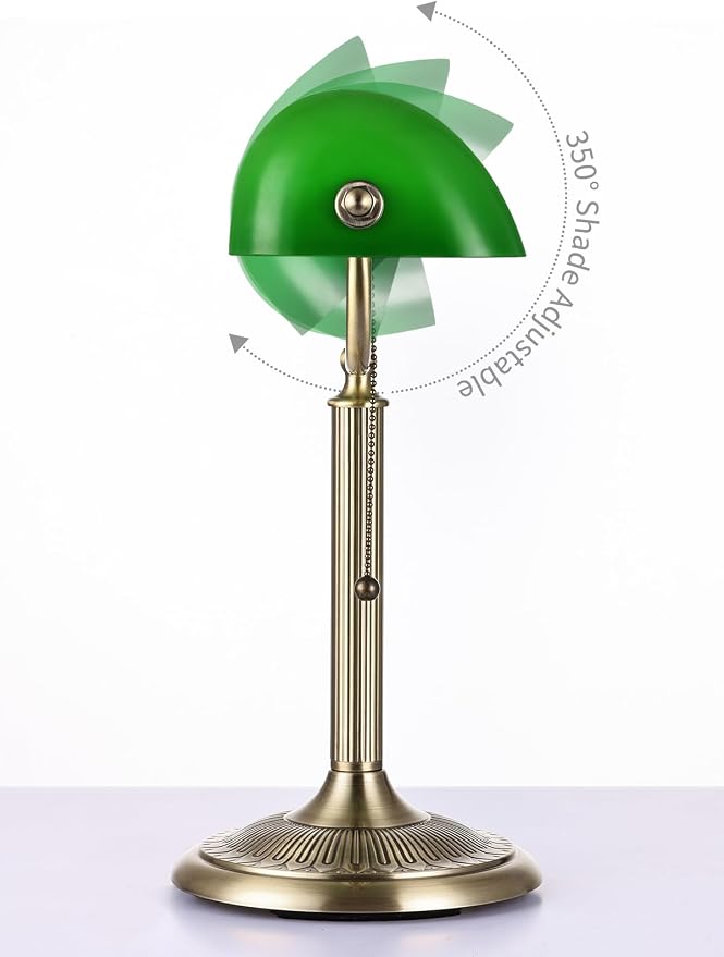 1-Minute Quick-Change Shade Classic Green Glass Bankers Desk Lamp | Study Office Library, LED Bulb Included - Image 8