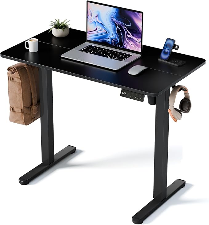 35" Electric Standing Desk, Small Sit Stand up Desk, Black | Height Adjustable Computer Desk for Home Office, Compact Work & Gaming Desk with Cable Management and Stable Steel Frame by YOLEZO