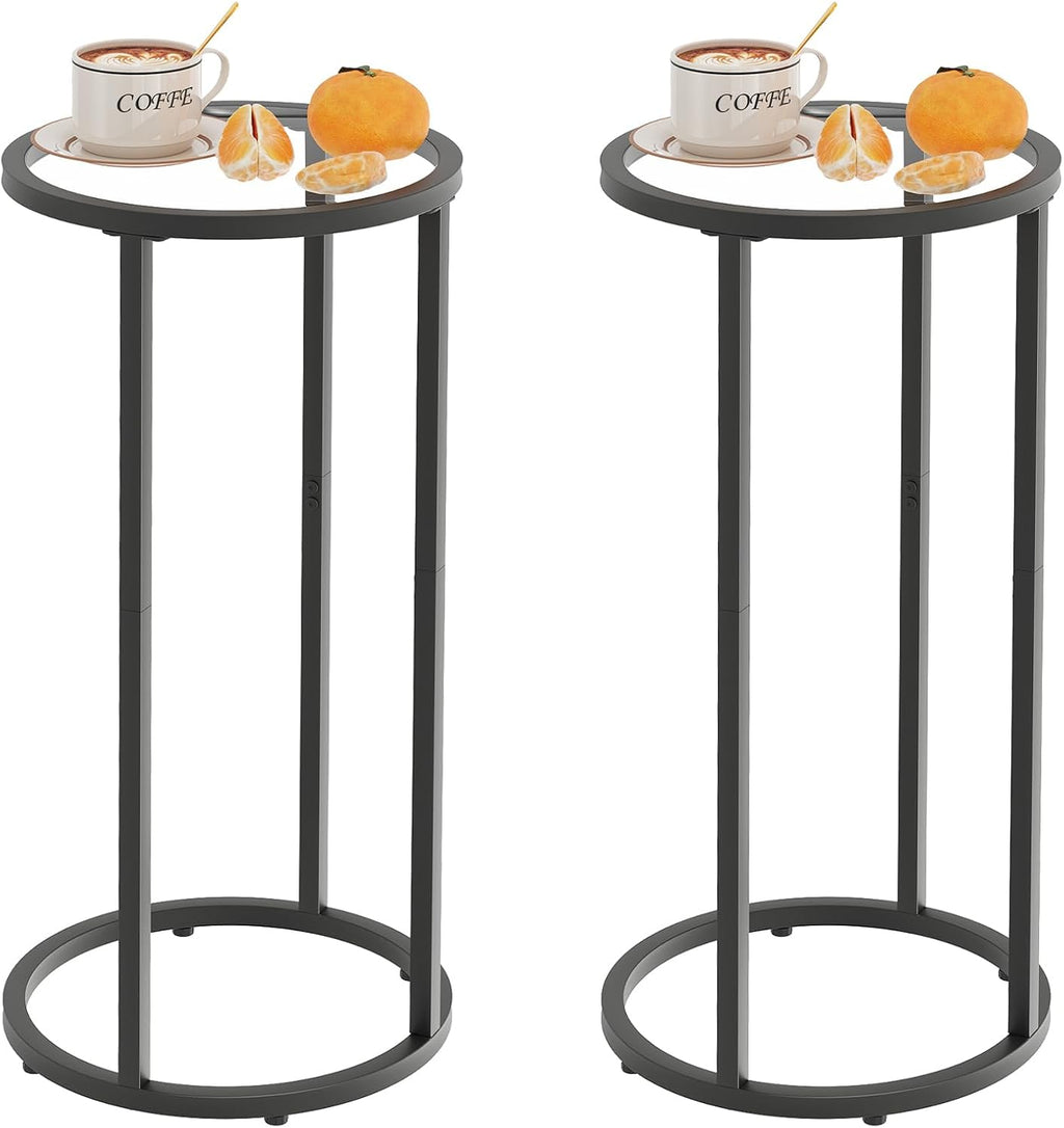 Easy Paws Round Side Table,Glass C Shaped Table,Couch End Table, Tempered Glass Snack Table with Metal Frame, Sofa Couch Bedside Table,TV Tray Table for Small Space(Black,2pcs) by Easy Paws
