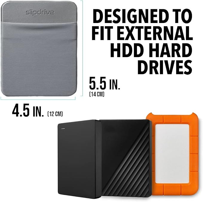 Slipdrive - Portable Hard Drive Sleeve for Laptop - HDD Hard Disk Drive - Reusable Adhesive - 5.5” x 4.5” Stick on External Hard Drive Carrying Case - Travel Pocket Pouch (Large, Gray) - Image 2