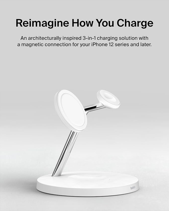 Belkin MagSafe 3 in 1 Wireless Charging Stand, 2nd Gen, 33% Faster | Apple Watch, iPhone 16/15/14, AirPods compatible, multi-device charging station, faster charging, Magnetic - Image 4