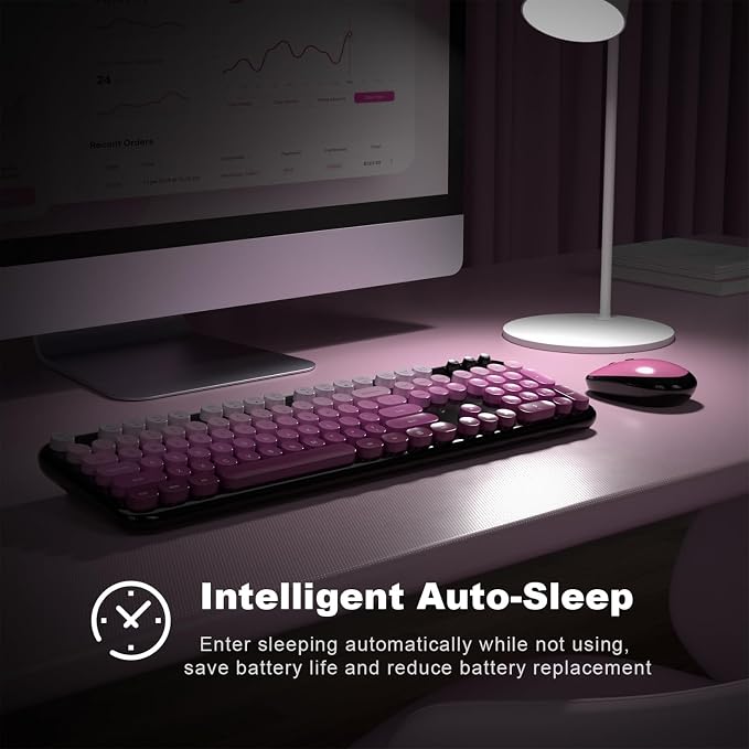 MOFII Wireless Keyboard and Mouse Combo,2.4G Typewriter Keyboard Quiet Mice | Retro Full Size Computer Keyboards, Cute Mouse, USB Dongle Plug and Play, for PC,Laptop,Desktop,Windows (Black Pink Gradient) - Image 8