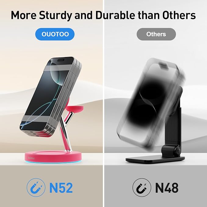 【Adjustable Blue Ambient Light】 Wireless Charger 3 in 1 for iPhone, Magnetic Charging Station for Apple Family,15W Fast MagSafe Charger Stand,for iPhone17-12-iWatch AirPods Series - Image 6