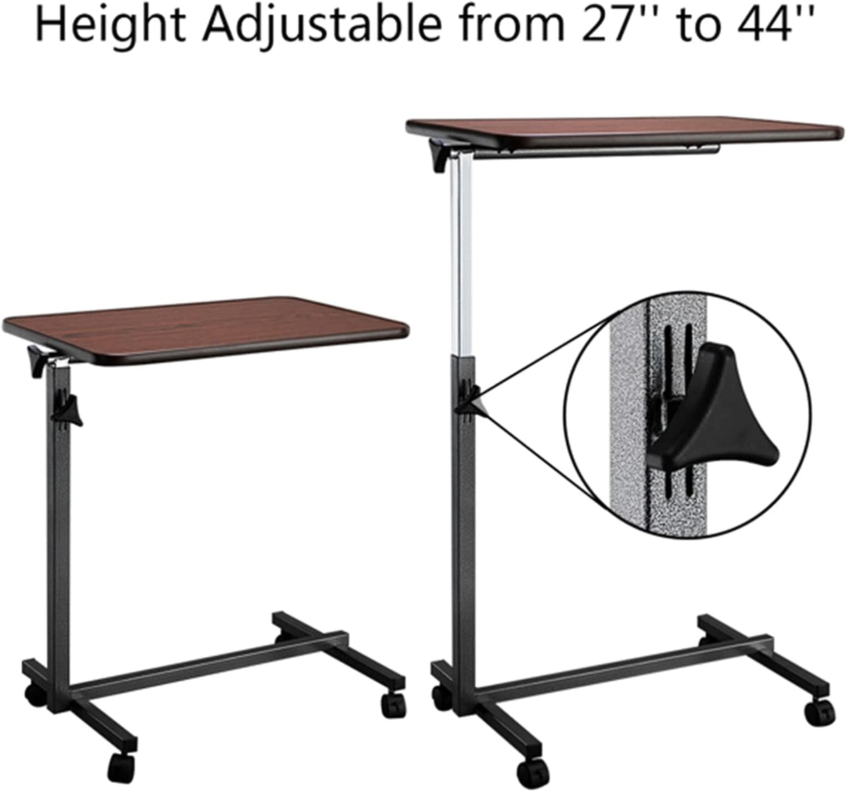 Overbed Table, Bed Table Bedside Table Lap Desk Overbed Table with Auto-Touch Adjustable Height and Wheels, Fits Over Beds and Bedside (Brown) - Image 3