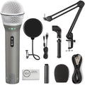 SAMSON Technologies Q2U USB/XLR Dynamic Microphone Recording and Podcasting Pack | Gray Bundled with Pop Filter + Mic Arm + Microfiber Cleaning Cloth (4 Items) by Samson