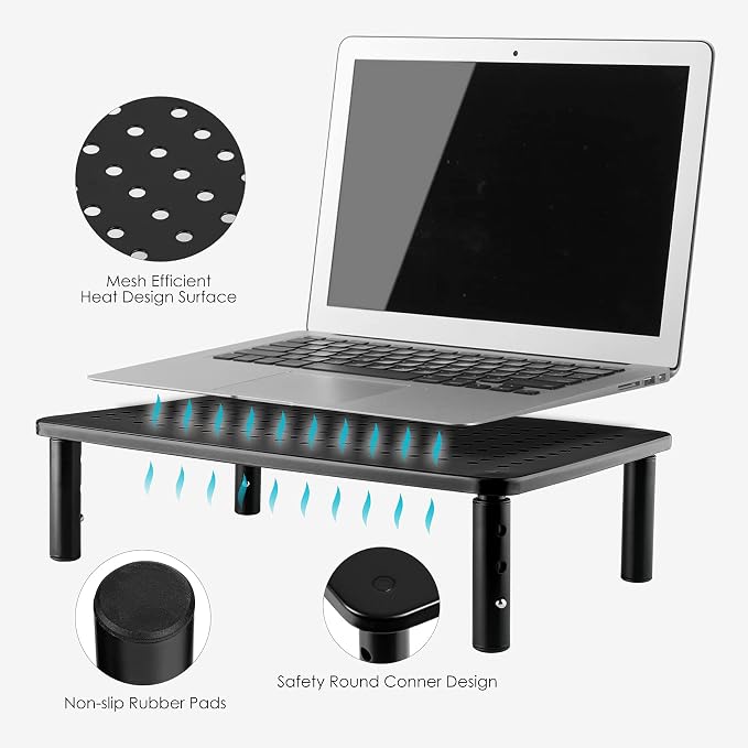 LOTEYIKE Monitor Riser Desktop Stand, Flat Screen TV Monitor Stand Riser, Sturdy Metal Laptop Computer Monitor Stand Shelf for Printer, iMac, 3 Height Adjustable PC Stand with Mesh Platform | 3 Height Adjustable PC Stand with Mesh Platform Sturdy Metal... - Image 3