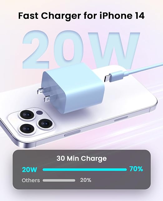 iPhone Charger Fast Charging, USB C Charger Block, 6FT/10FT Lightning Cable | For Apple iPhone 14/13/12/11 Series, 2-Pack USB C to Lightning Cables, AirPods with Lightning Charging Case,Blue - Image 2