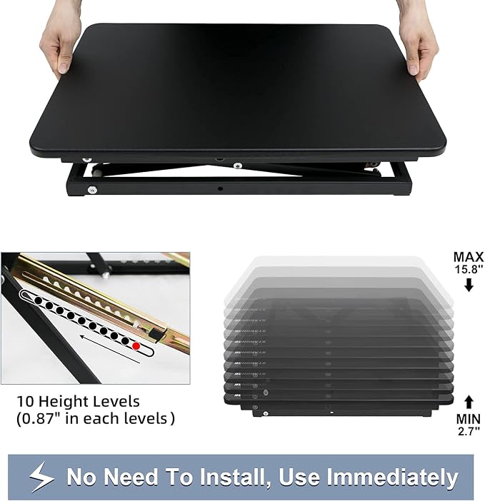 Standing Desk Converter Height Adjustable Stand Up Desk Riser - Supports 300 lbs, Fully Assembled Monitor/Laptop Riser Workstation, Black. - Image 4