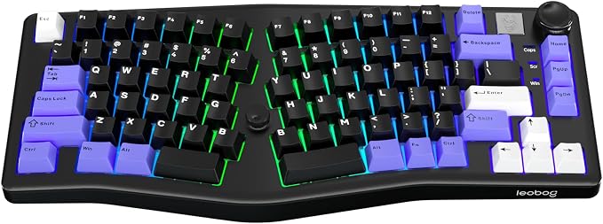 LEOBOG A75 Alice Ergonomic Wireless Mechanical Keyboard with Joystick Knob | 75% Ergonomic Split Layout, Tri-Mode, Multifunction Knob, RGB Backlight, Top Mount Structure, Hot Swappable Linear Switches by CORBOBO