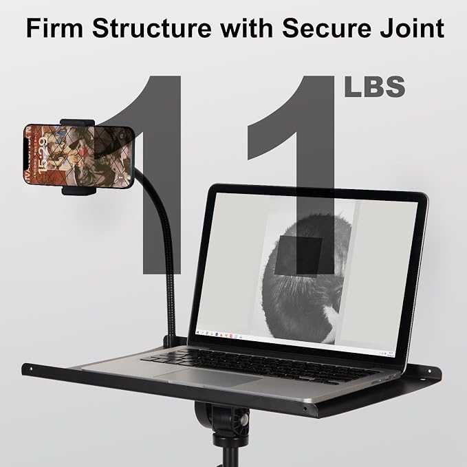 Tossbiss Laptop Tripod on Wheels with 2 Shelves | Portable Projector Floor Stand Adjustable Height 25.9 to 51.8 Inch with Phone Holder, Projector Stand - Image 8