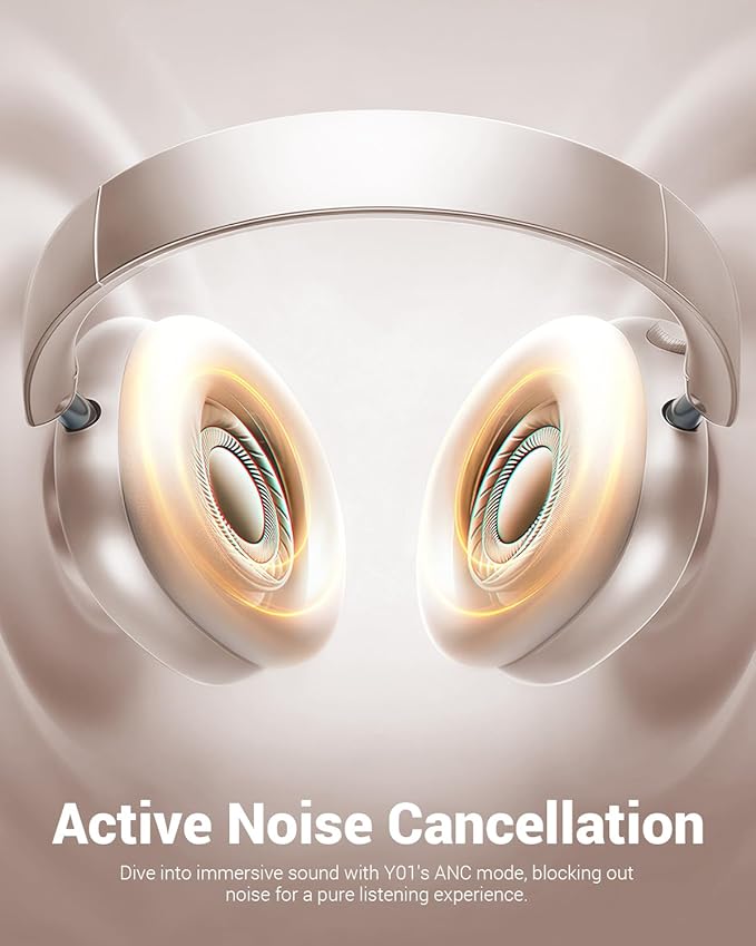 Wentronic Y01 Wireless Noise Canceling Headphones Bluetooth 5.3 Over Ear Headphones with Microphone, Hi-Res Audio, 48H Playtime, Foldable Comfortable Earpads,Compatible with iOS,Android,PC, Starlight - Image 3