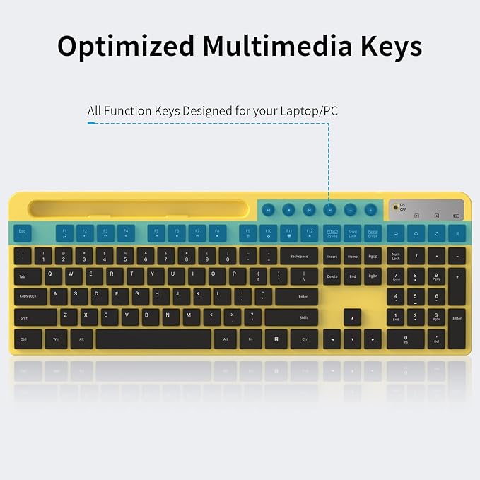 Wireless Keyboard and Mouse Combo, MARVO 2.4G Ergonomic Wireless Computer Keyboard with Phone Tablet Holder, Silent Mouse with 6 Button, Compatible with MacBook, Windows (Yellow) - Image 2
