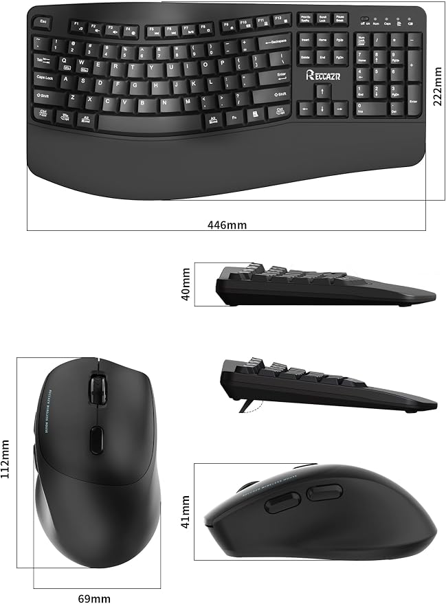 Wireless Keyboard and Mouse Combo,2.4G Full Size Wave Keys Ergonomic Keyboard with Wrist Rest for Natural Typing, 3 DPI Adjustable Ergonomic Silent Mouse for Computer/Laptop/Windows/Mac (Black) | Cordless Keyboard with Wrist Rest,3-Level DPI Ergonomic ... - Image 9