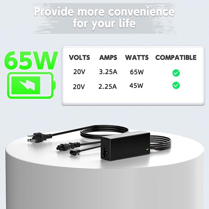ROLADA 65W Laptop Charger Compatible with Lenovo IdeaPad 3 and Flex 5, 20V 3.25A 45W Replacement AC Power Adapter Cord - Image 8