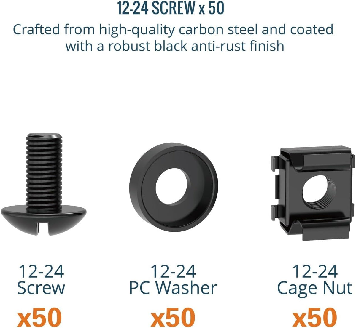Tecmojo Rack Mount Screws Kit 50 Pack - 12-24 Rack Mount Cage Nuts, Screws and Washers, for Network Racks, Enclosures and Server Cabinets, Tapped Hole and Square Installation - Image 2
