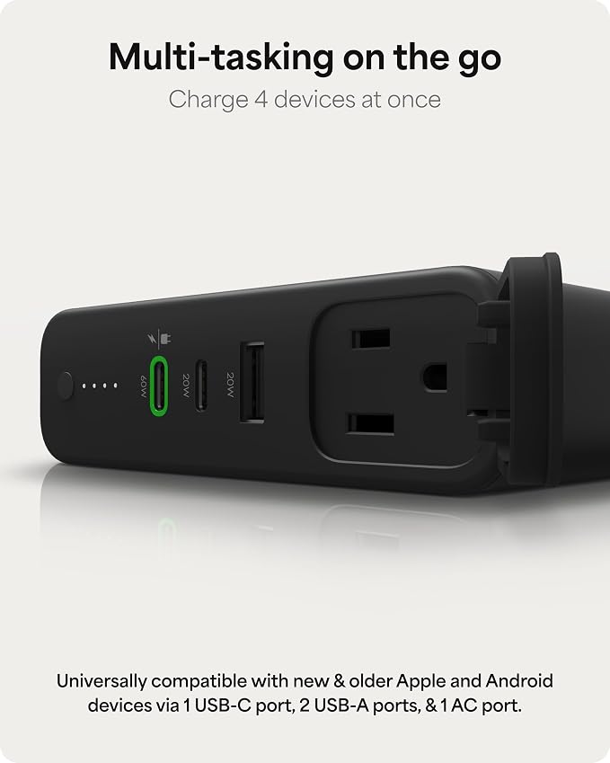 mophie powerstation pro AC (2023)-27,000 mAh External Battery compatbile With MacBook&iPad Portable PD battery with 100W of AC&60W USB-C Fast Charge integrated carry strap-USB-C cable included, Black - Image 4