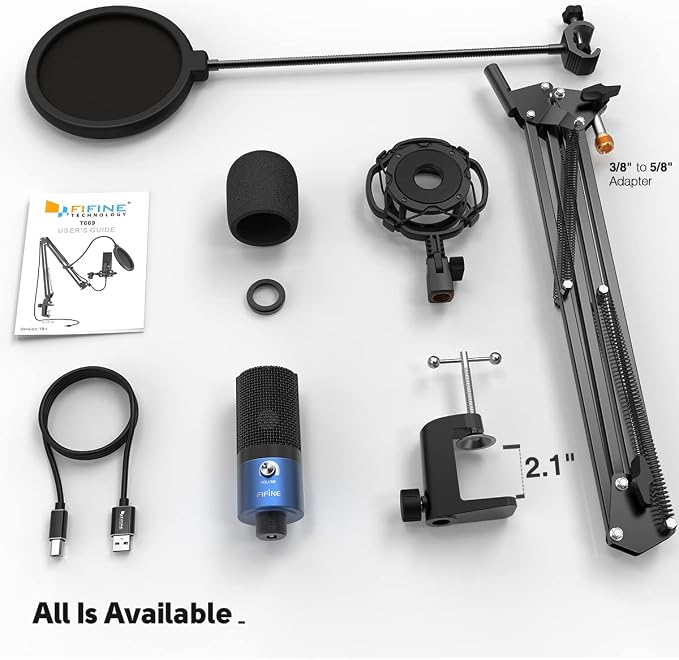 FIFINE T669 Blue USB PC Microphone Kit for Recording/Podcasting | Computer Condenser Cardioid Mic, Gain Knob, Arm Stand, Mac Windows PS4/PS5, Streaming, Gaming, Video, Home Studio - Image 7