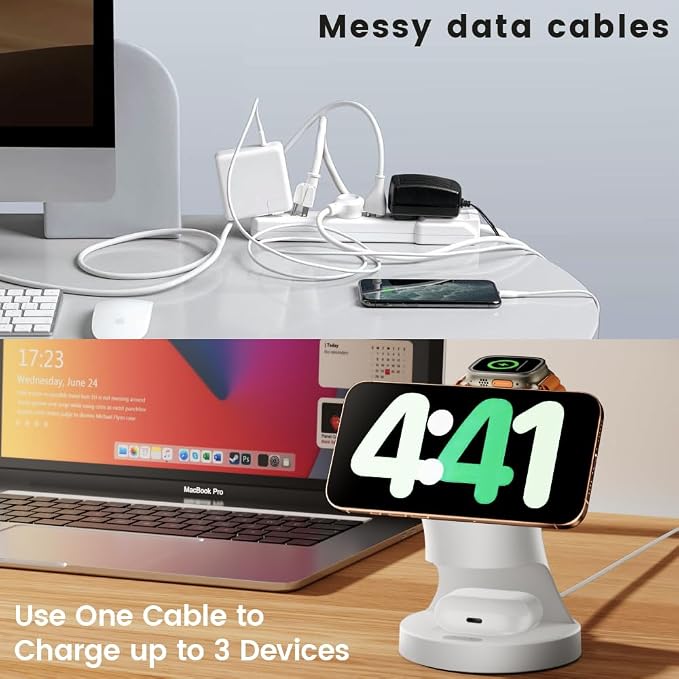 3 in 1 Wireless Charging Station for Apple Devices,Magsafe Charger for IPhone17 16 15 14 13 12 Pro/Max/Plus/Mini Wireless Charger Station for AirPods 2/3/4Pro iWatch Ultra11/10/9/8/7/SE/6/5/4/3/2 - Image 2