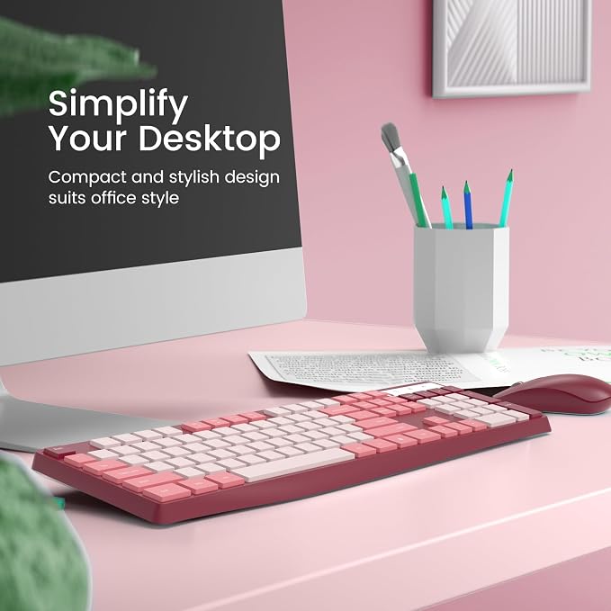 Wireless Keyboard and Mouse Combo, Lovaky 2.4G Full-Sized Ergonomic Keyboard Mouse, 3 DPI Adjustable Cordless USB Keyboard and Mouse, Quiet Click for Computer/Laptop/Windows/Mac (1 Pack, Rose) | Ergonomic, Low profile Keys, 3 DPI Adjustable, 2.4G Quiet... - Image 6
