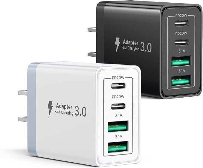 [2-Pack] USB C Charger Block, 40W Fast Charging Block Type C Charging Blocks 4-Port Dual Port PD+QC USB Wall Charger Block for iPhone 17 16 15 14 13 12 11 Pro Max XS, iPad by Aioneus