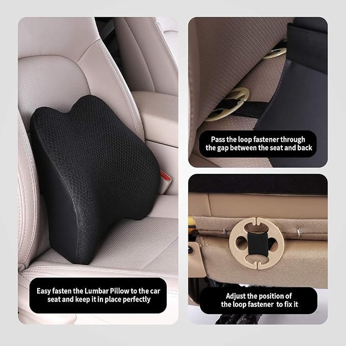 Memory Foam Lumbar Support Pillow for Car - Back Support for Car Seat (Black) - Image 5