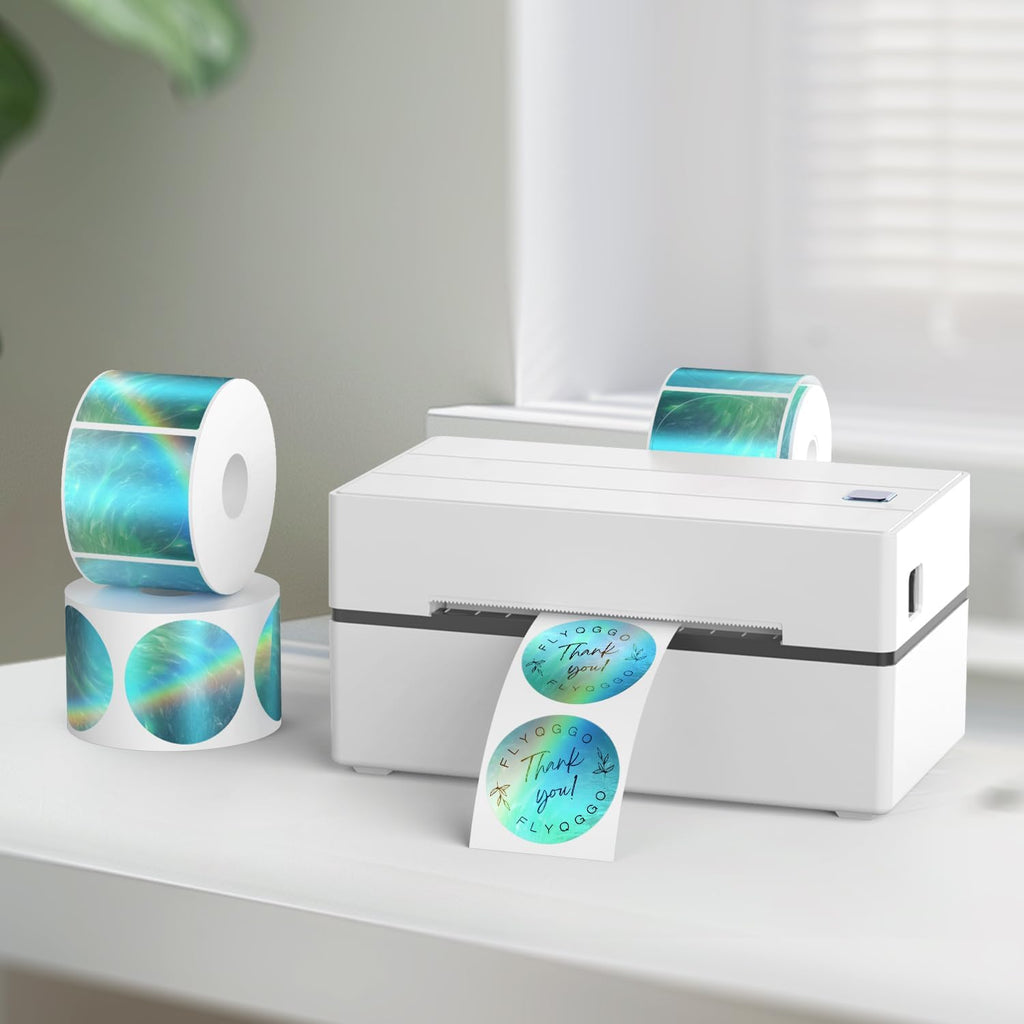 2-Inch Holographic Thermal Stickers - Rainbow Glitter Finish, Water-Proof & Tear-Resistant Label, No Residue Removable Label for Price/Name Tag, Logo Design, Aurora Blue(200Pcs/Roll) - Image 2