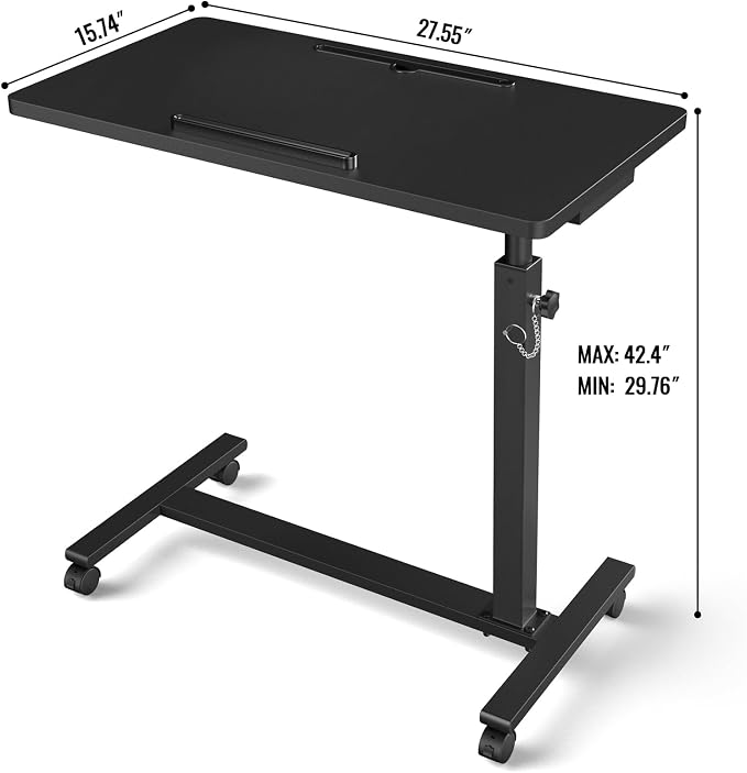 Eocnrhe Adjustable Overbed Bedside Table, Hospital Bed Table with Wheels, Portable Rolling Desk, Mobile Small Standing Desk, Rolling Laptop Stand, Computer Cart - Image 3