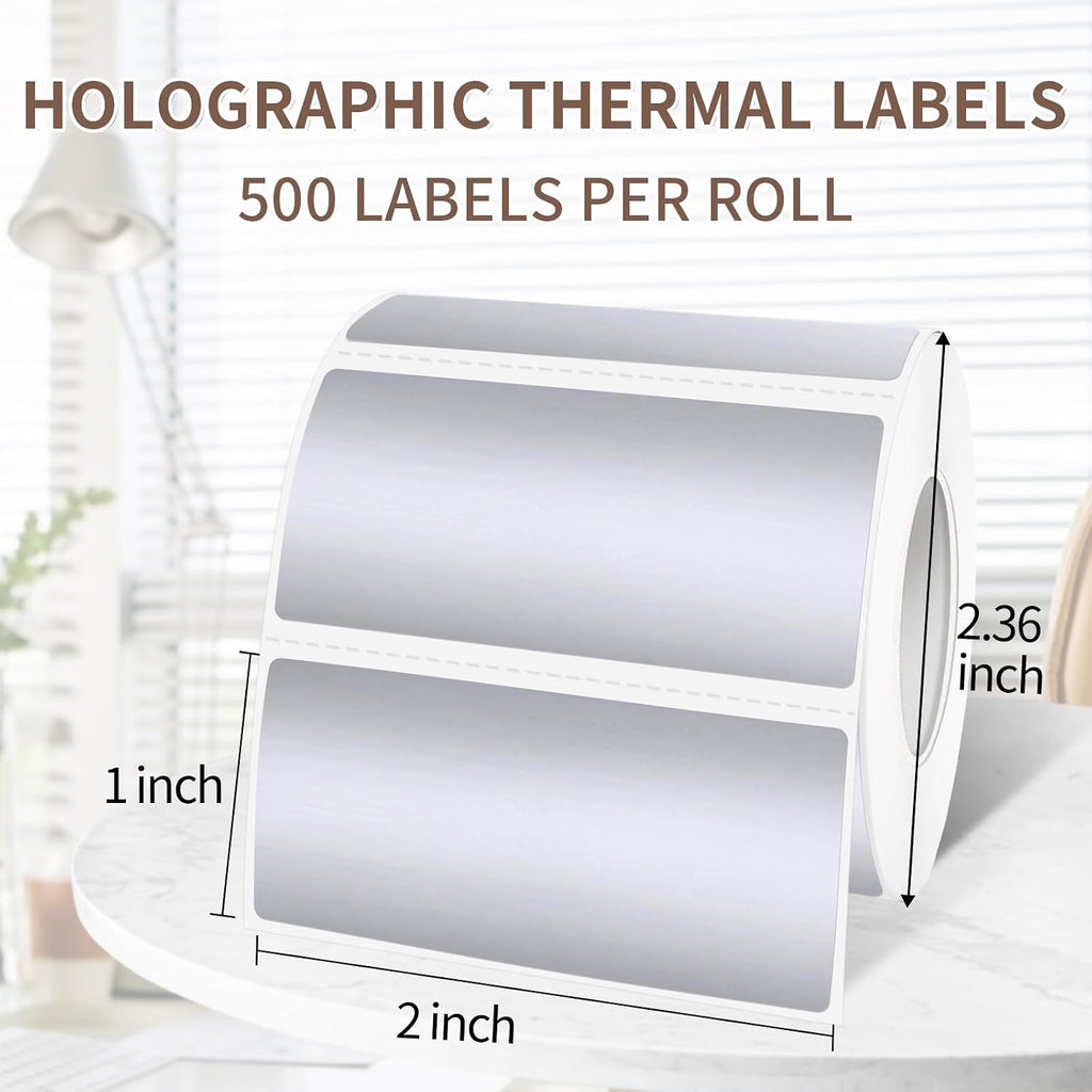 1" x 2" Silver Thermal Label Stickers,Waterproof Thermal Printer Sticker Labels for Gift Wrapping, Self-Adhesive Name Price Tag DIY Custom Logo Design (500 pcs,Silver) - Image 2
