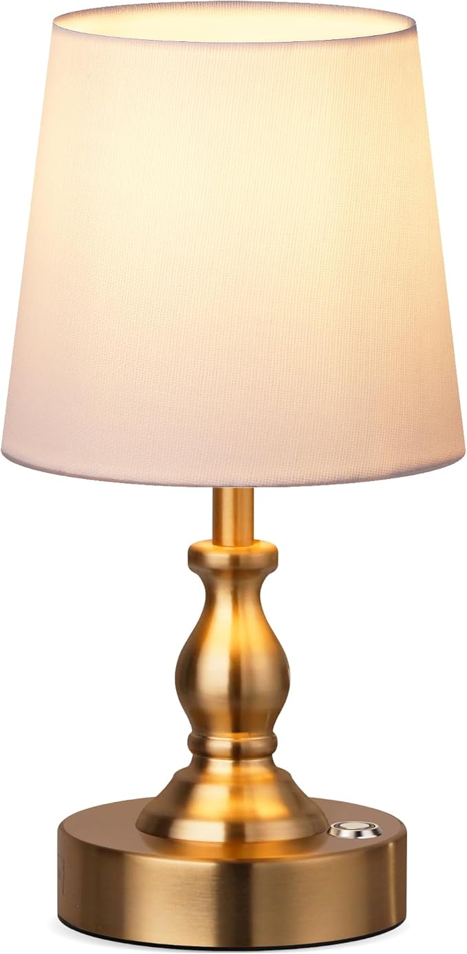 Mini Cordless LED Table Lamp, 5200mAh Rechargeable Battery Operated Lamp, 3-Level Brightness, Touch Dimmable Desk Lamp, Bedside Night Light for Patio Camping Restaurant Home, Antique Brass by PARTPHONER