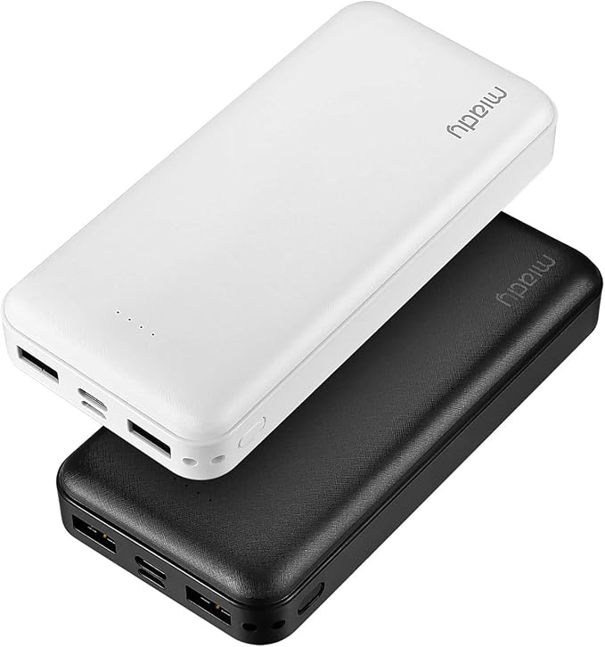 Miady 2-Pack Portable Charger 22.5W Power Bank 20000mAh Travel Battery Pack | Fast Charging丨Dual USB丨3 Outputs 2 Inputs丨High Capacity丨Compatible with iPhone 17 Android etc丨74Wh丨for Camping丨Black+White by Miady